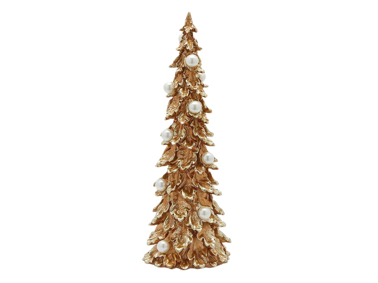 Albero 48cm oro con perle bianche
