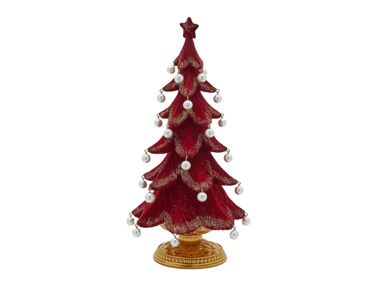 Albero 36cm pino bordeaux con perle bianche