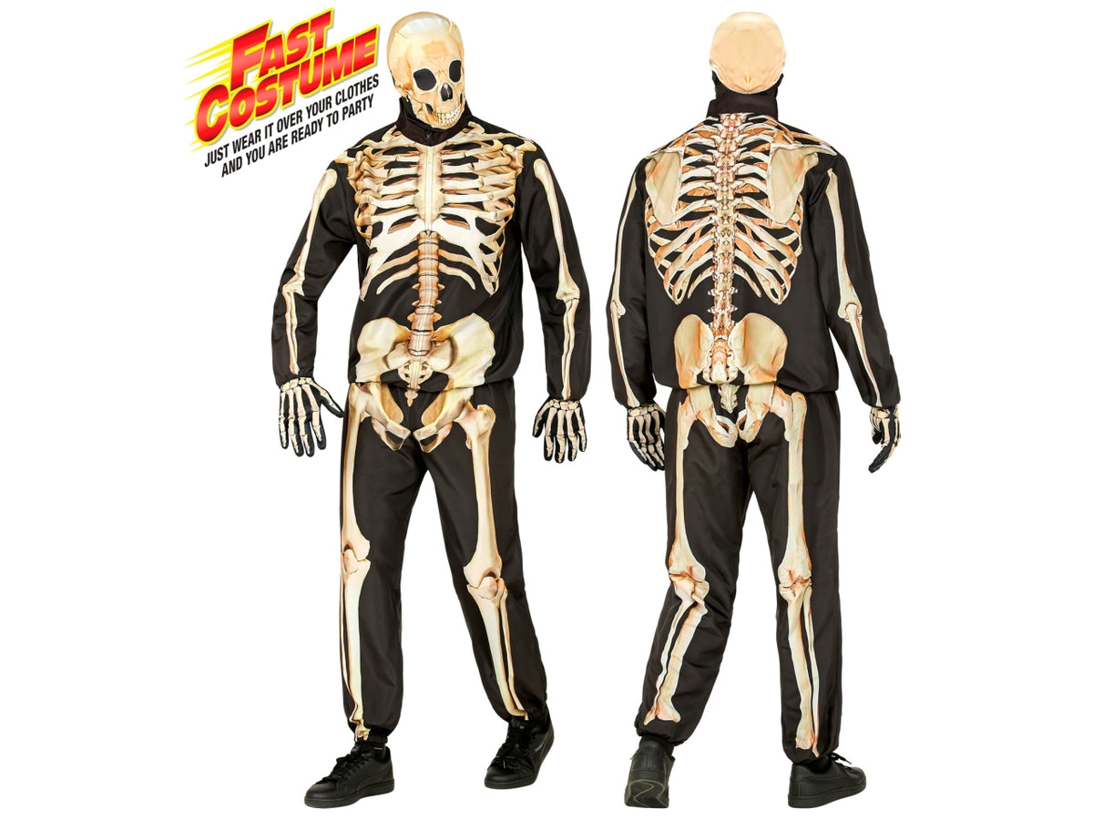 Costume scheletro con giacca, pantaloni, guanti e maschera taglia 140cm/8-10anni