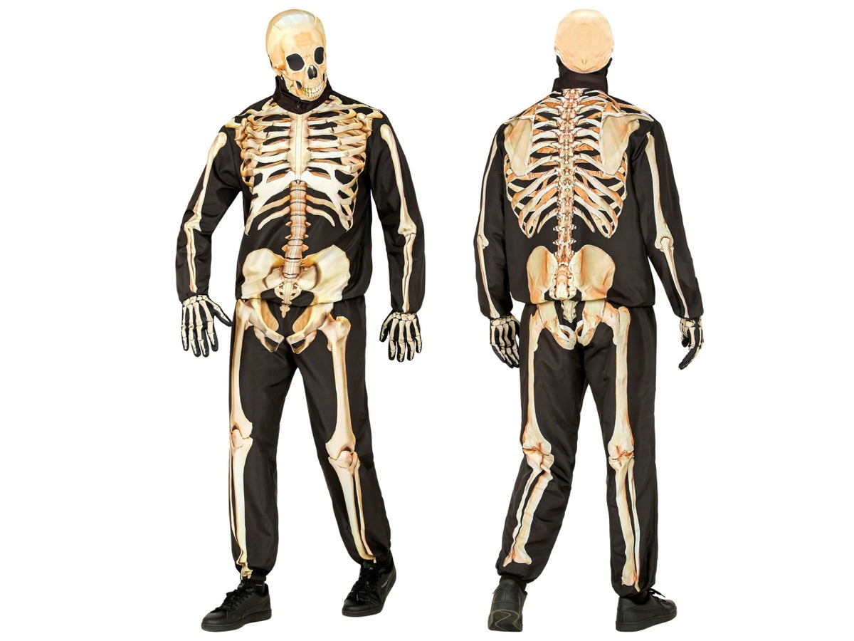 Costume scheletro con giacca, pantaloni, guanti e maschera taglia 140cm/8-10anni