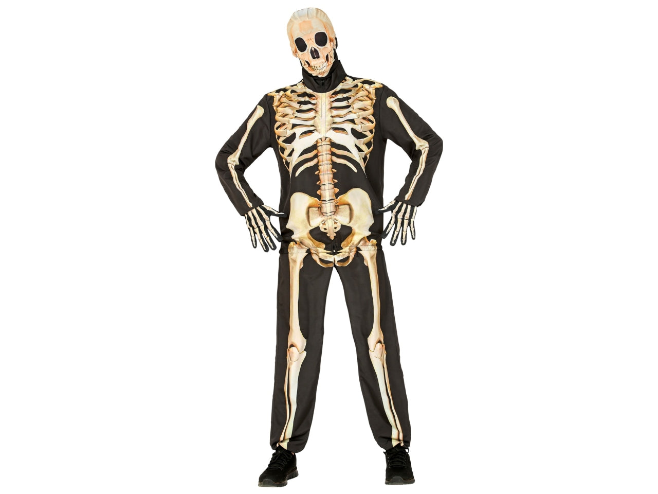 Costume scheletro con giacca, pantaloni, guanti e maschera taglia 116cm/4-5anni