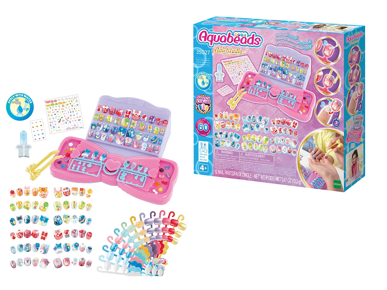 Designn' nail studio  set completo per decoro unghie Aquabeads in vari colori, tavolo da lavoro, pinzette di plastica, applicatore d'acqua con pennello, adesivi.