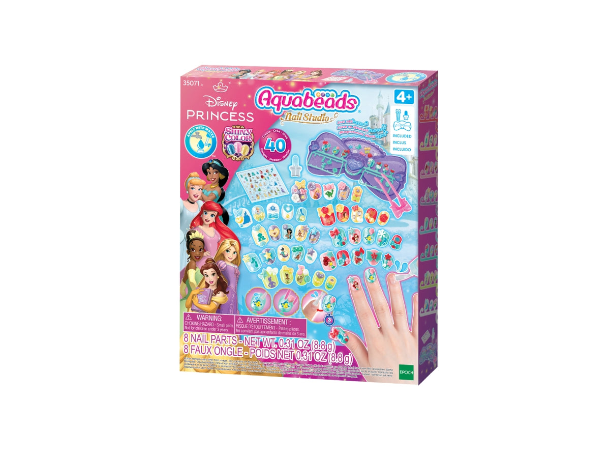 Disney princess nail designer set completo per unghie Aquabeads con decorazioni Ariel, Cenerentola, Jasmin, Rapunzel, Tiana, Belle.