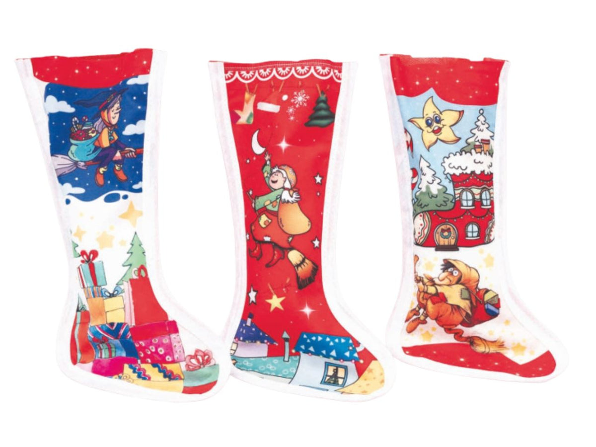 Calza Befana 32cm decorata, modelli assortiti
