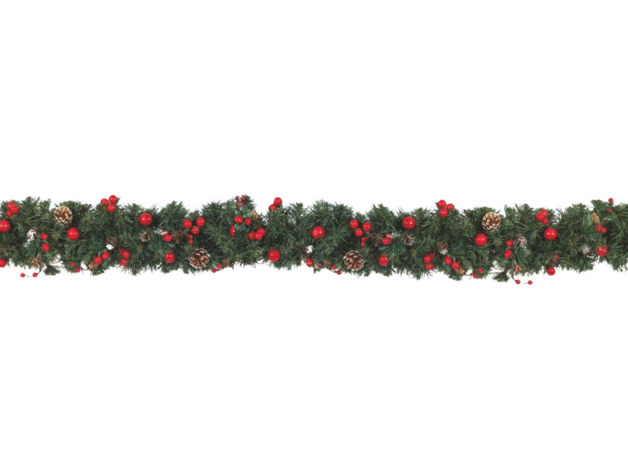 Ghirlanda pino 200cm con pigne, ghiande rosse