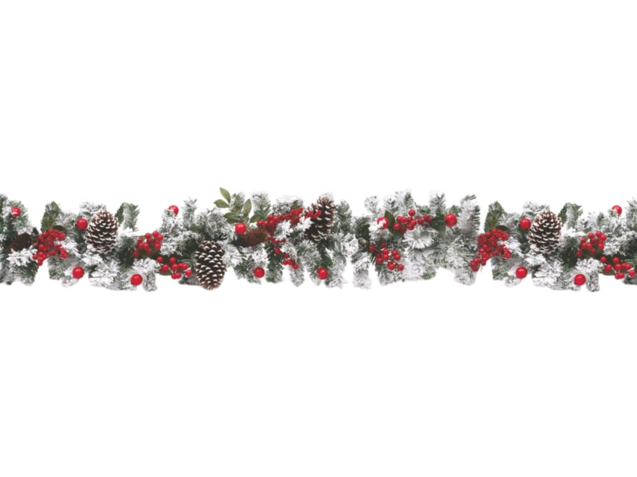 Ghirlanda innevata 200cm diametro 25cm con bacche rosse