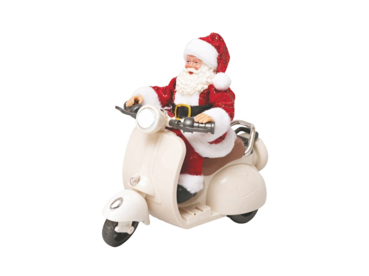 Babbo Natale 20cm su vespa con movimento, luci e musica a batteria