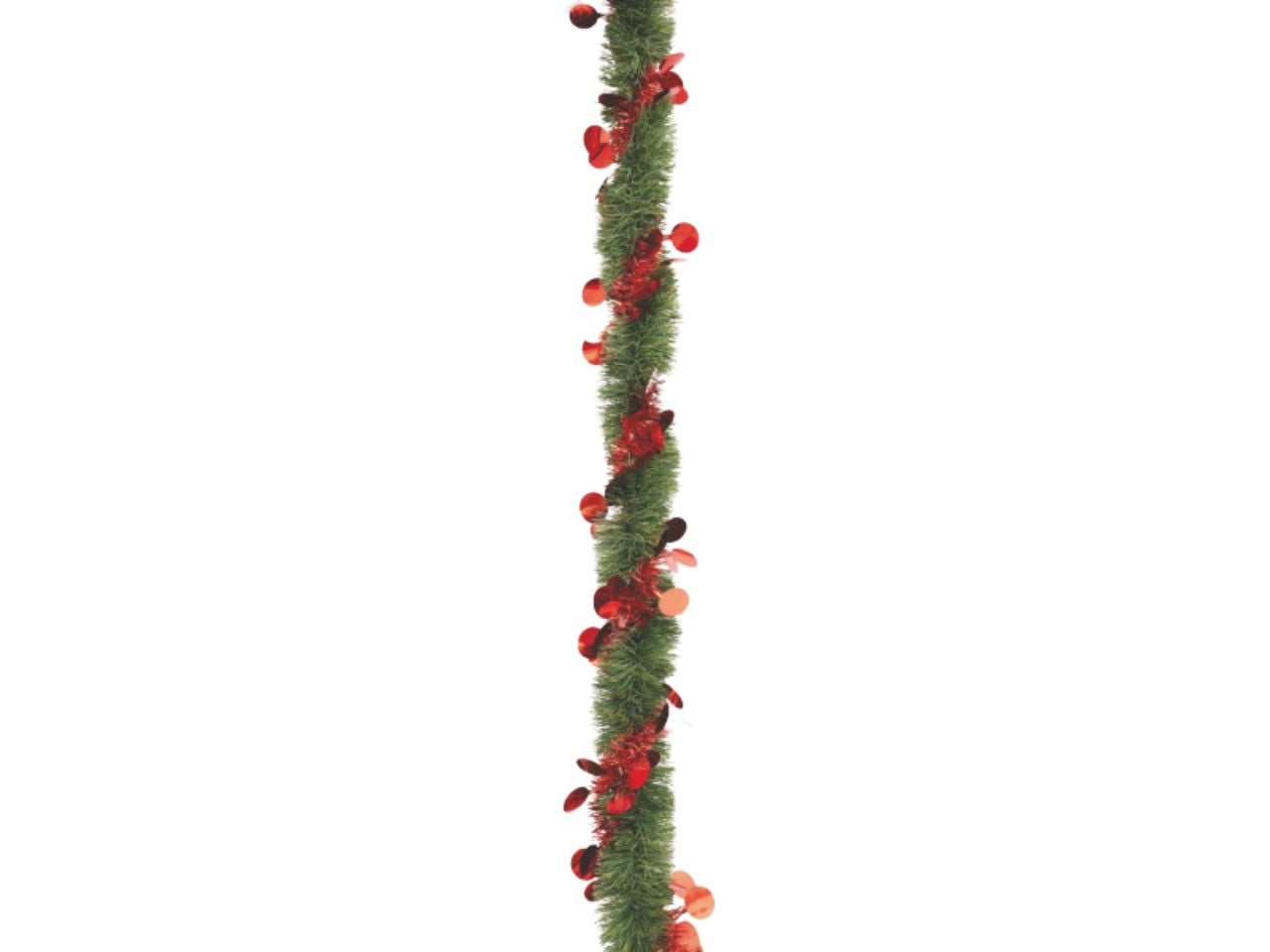 Filo decorativo 270cm diametro 8cm verde con filo rosso sfere fustellate