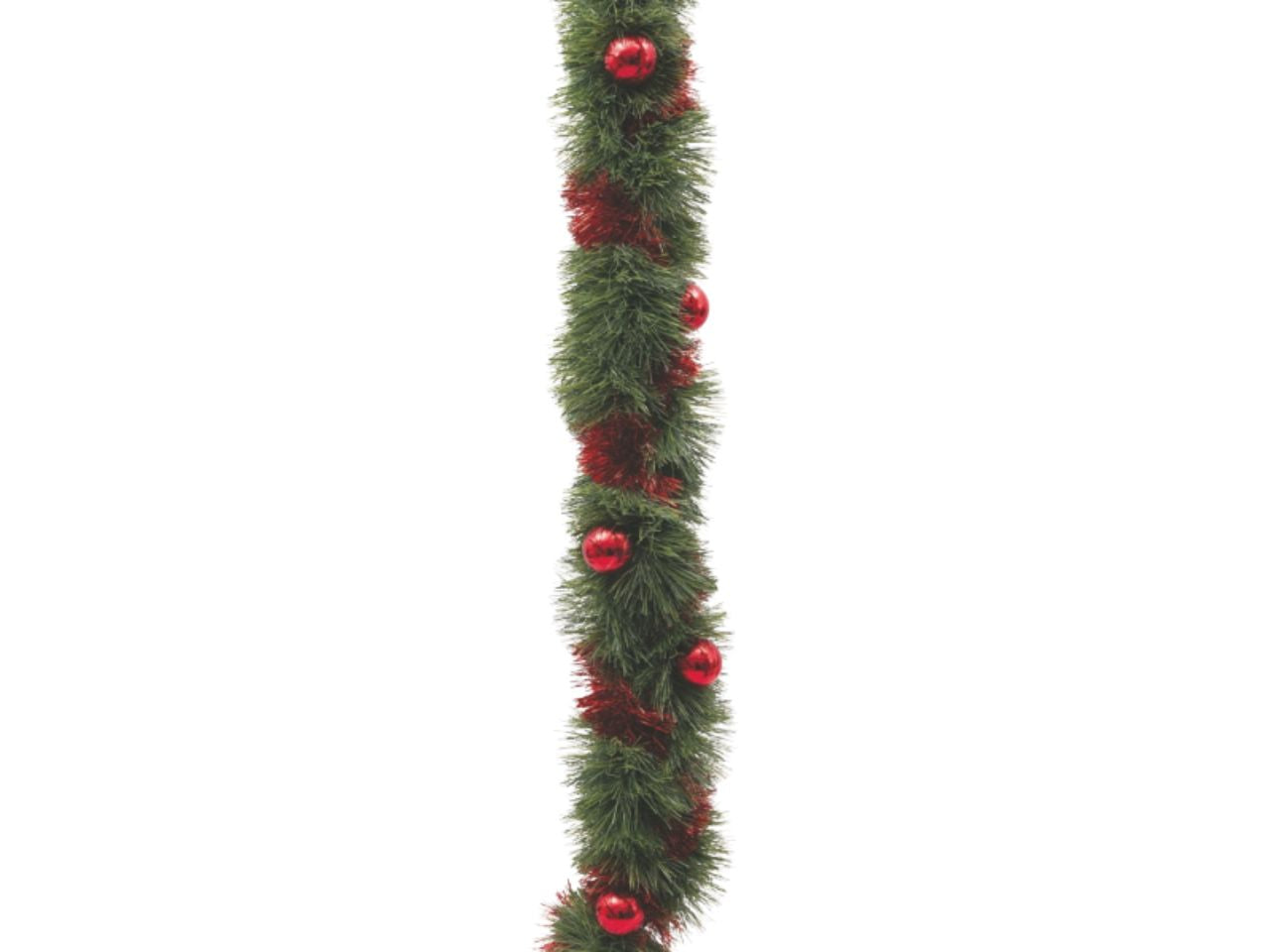 Filo decorativo 250cm diametro 20cm verde con filo sfere rosse