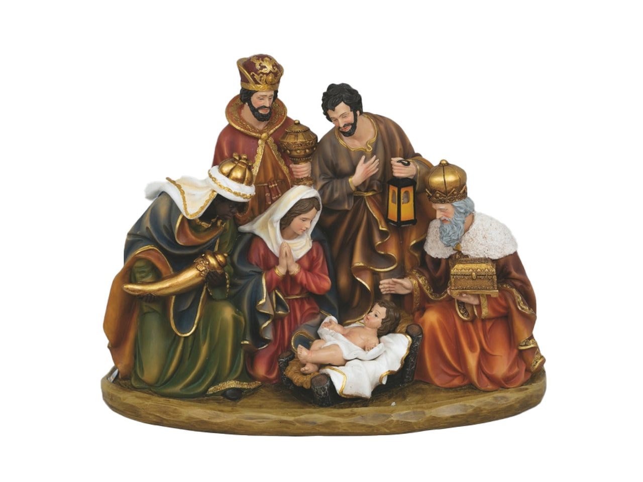 Nativita'resina 42xh.19cm con re magi e luci a batteria