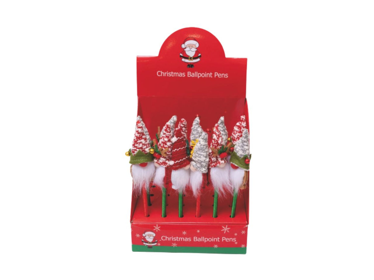 Penna natalizia 23cm con testa babbo natale peluche e campanellini