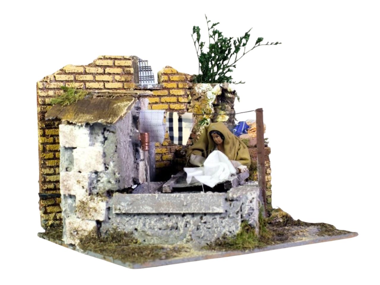 Lavandaia 12cm con movimento e fontana funzionante 24x21x21cm