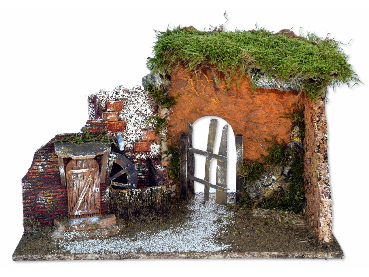 Capanna con luce e mulino ad acqua funzionante 50x26x33cm
