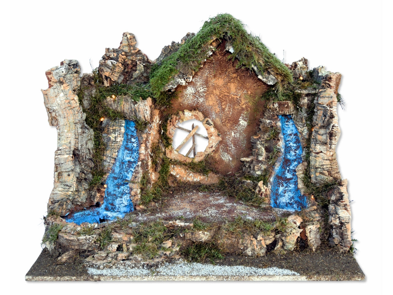 Capanna con luce e doppia cascata funzionante 60x34x44cm