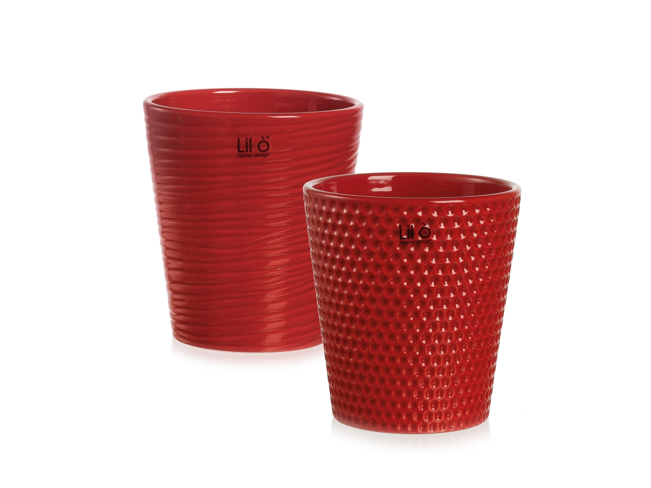 Cachepot rigato/pois 13xh.14cm rosso