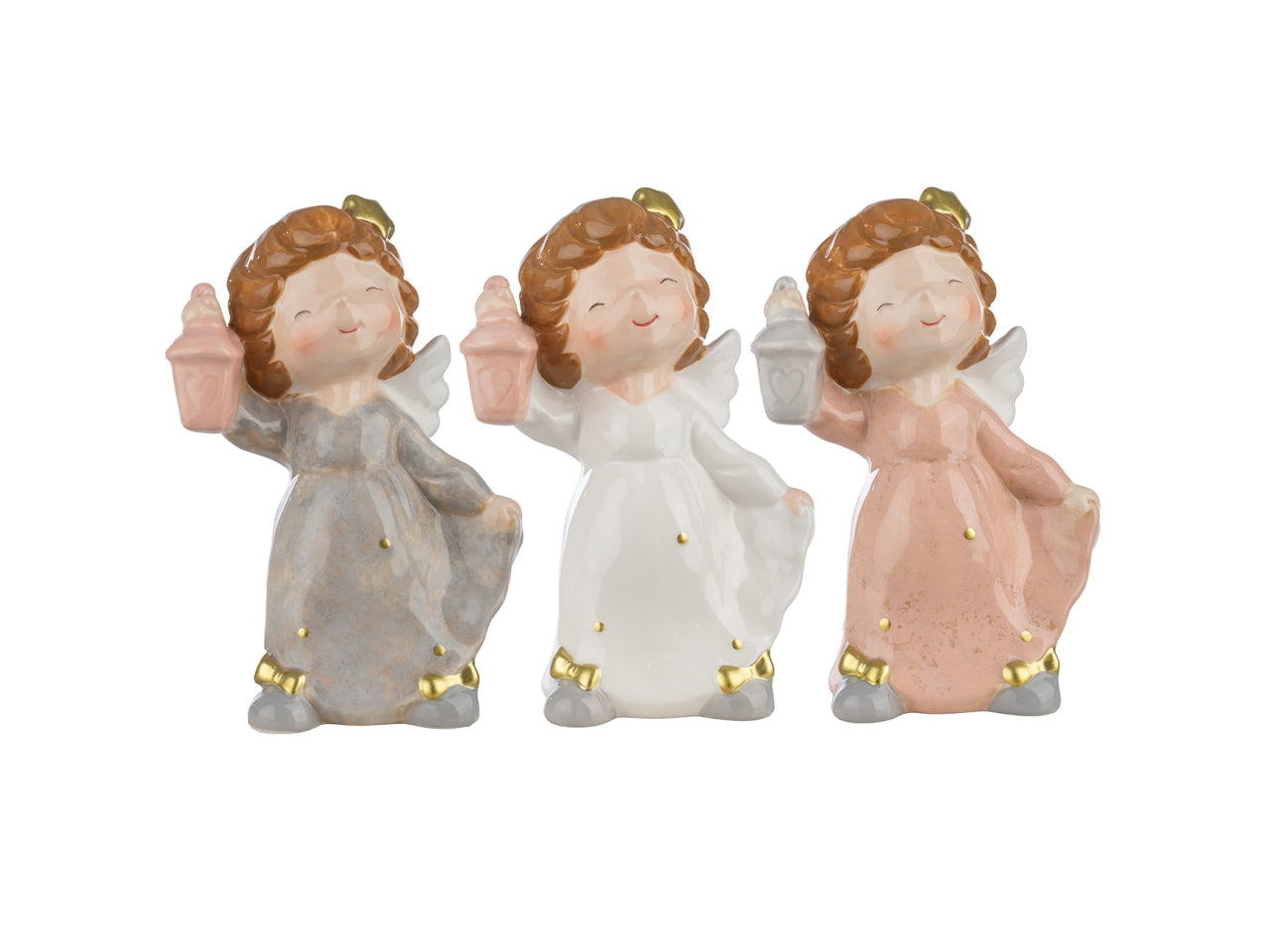 Angioletto con lanterna in ceramica 18cm 3 colori assortiti