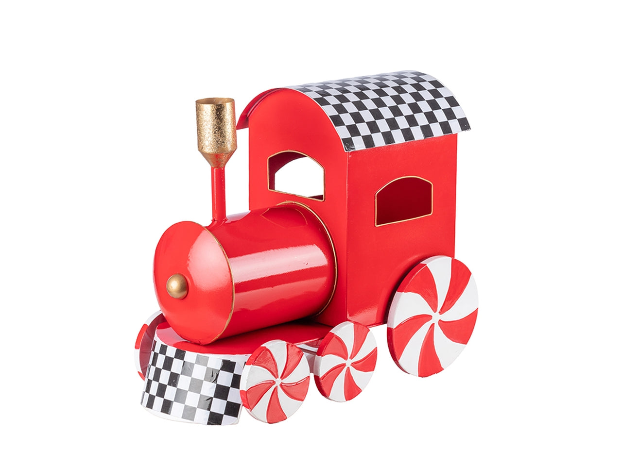 Trenino in metallo 40x20xh.35cm rosso con tettuccio a scacchi