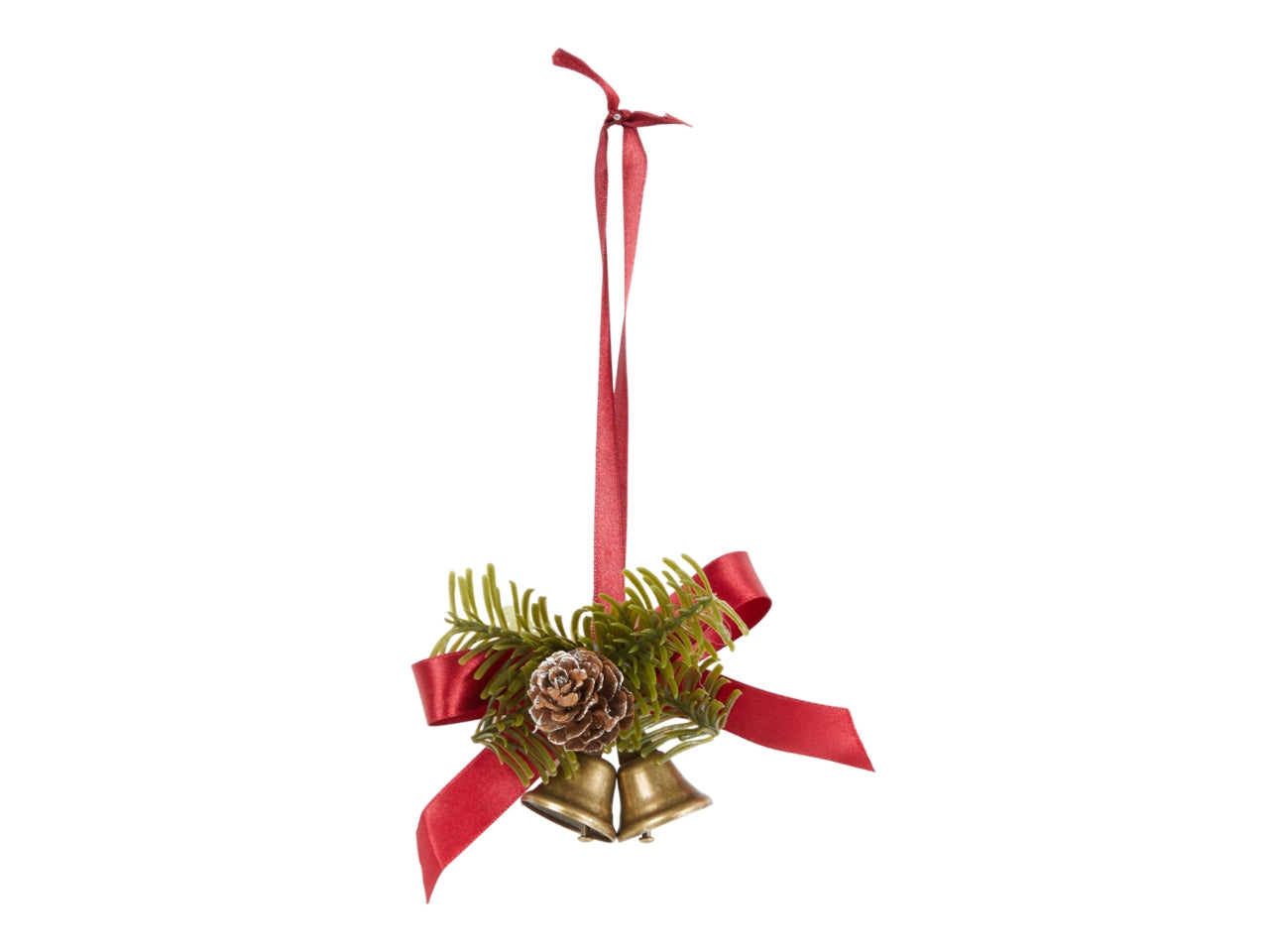 Appendino 10cm con campane, pigna e fiocco rosso