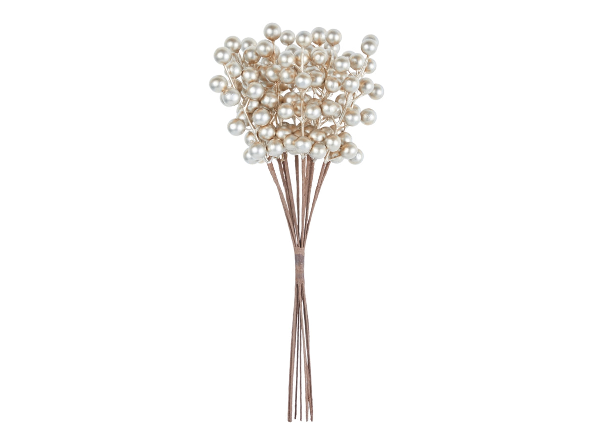 Ramo con bacche 34cm, set 12 rami champagne