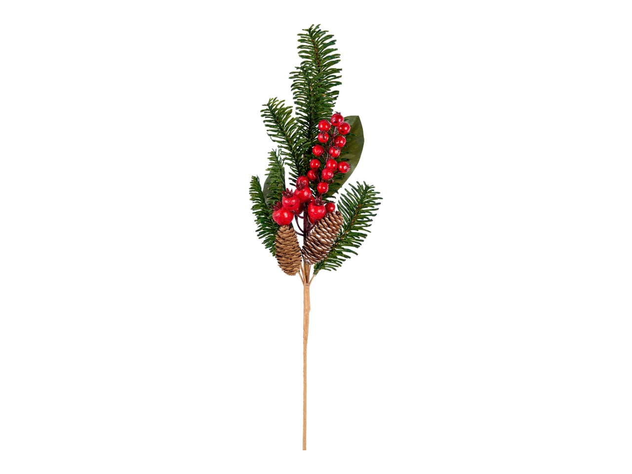 Ramo pino 56cm verde con bacche rosse