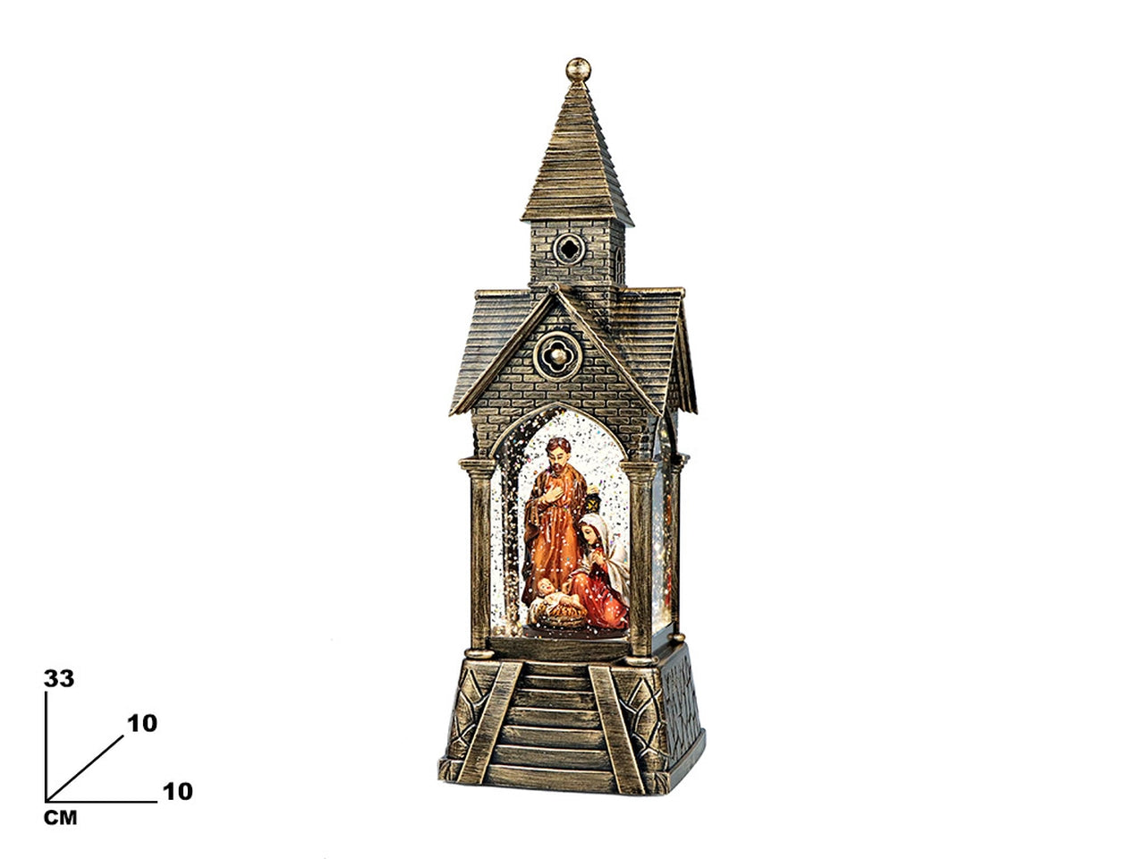 Chiesa lanterna con acqua e nativita' 33,5 cm