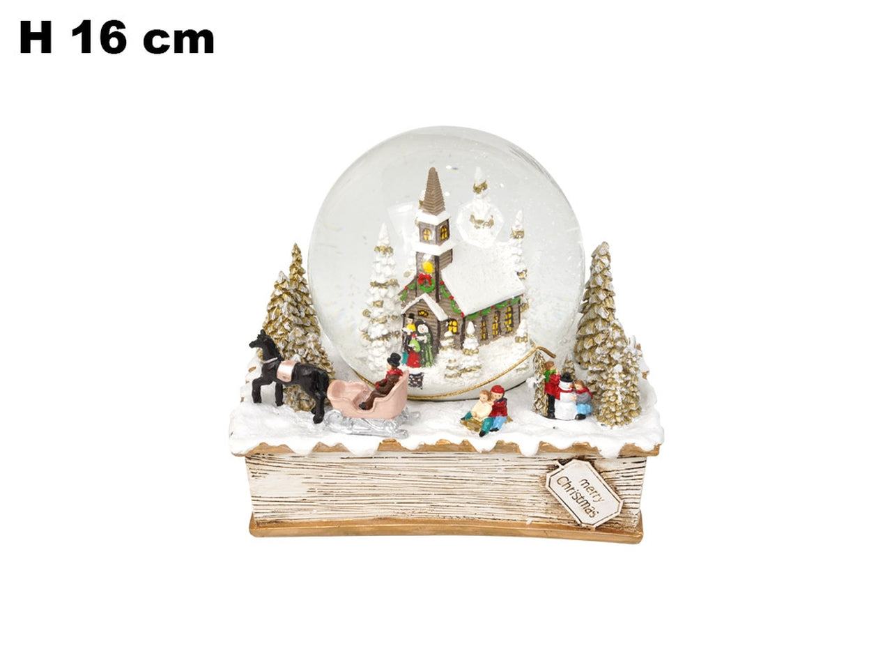 Ampolla carillon con chiesa natalizia 16cm