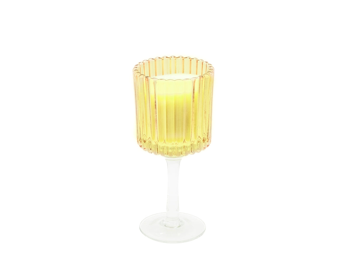 Candela con calice in vetro rigato 8x22cm giallo