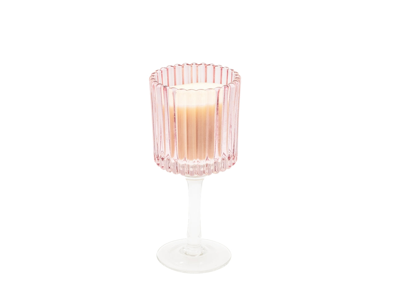 Candela con calice in vetro rigato 8x24cm rosa