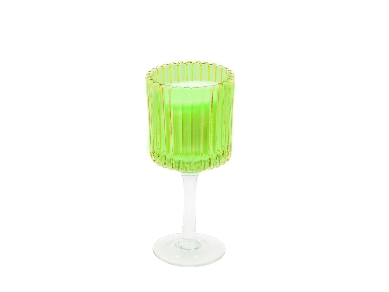 Candela con calice in vetro rigato 8x22cm verde