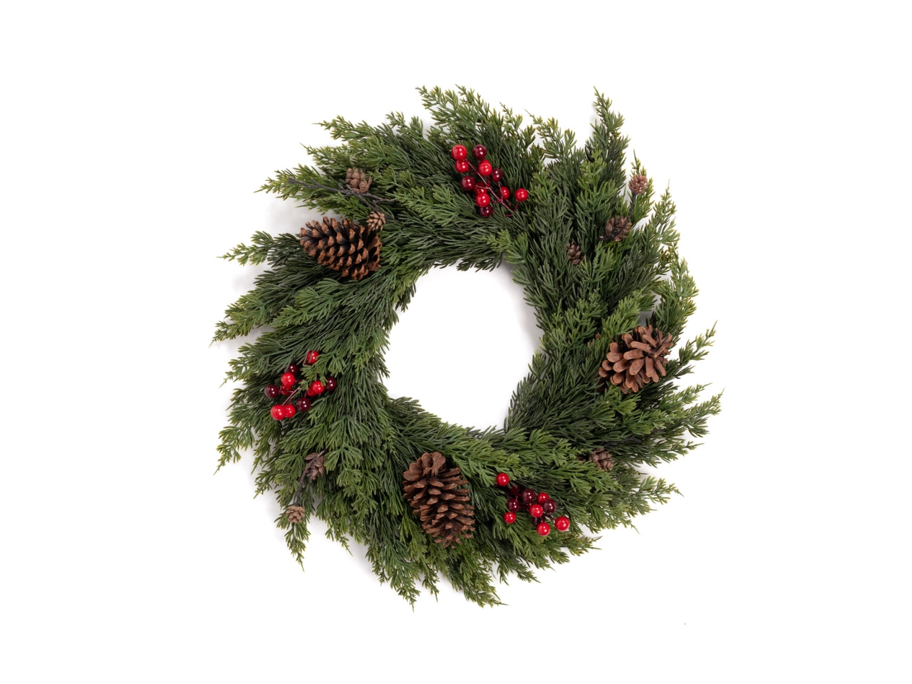 Corona cipresso 40cm con bacche rosse real touch