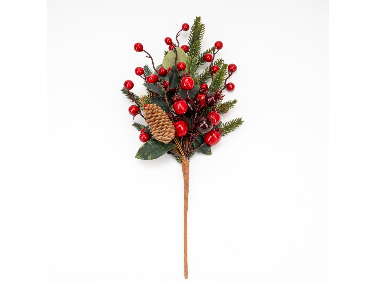 Ramo pino 45cm con bacche rosse e foglie eucalipto