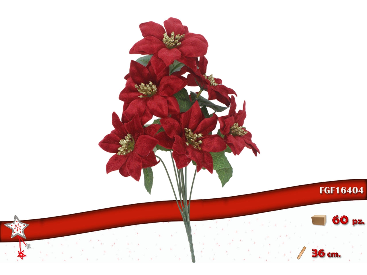 Mazzo 36cm con 8rami stelle di natale rosso