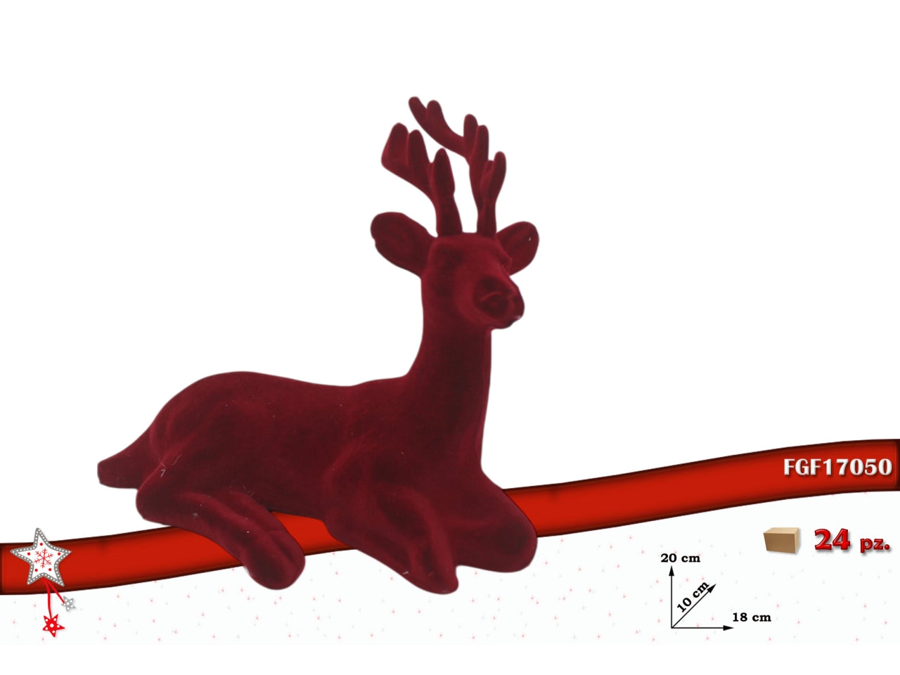 Renna sdraiata 20cm in velluto rosso