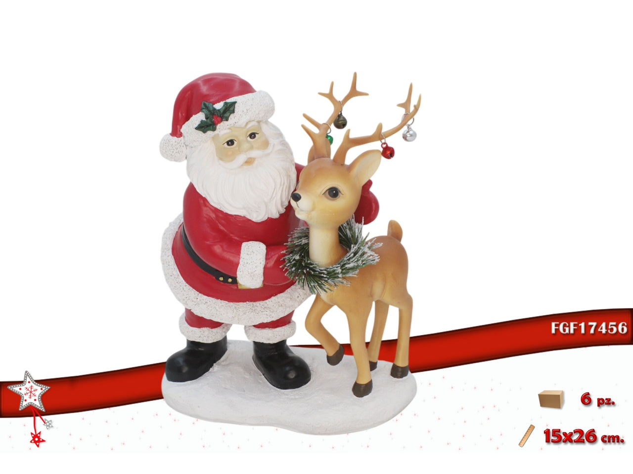 Babbo natale con renna in poliresina 15x26cm