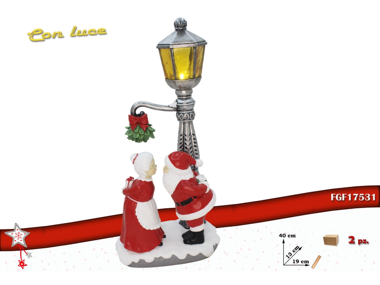 Babbo e mamma natale con lampione led 40cm