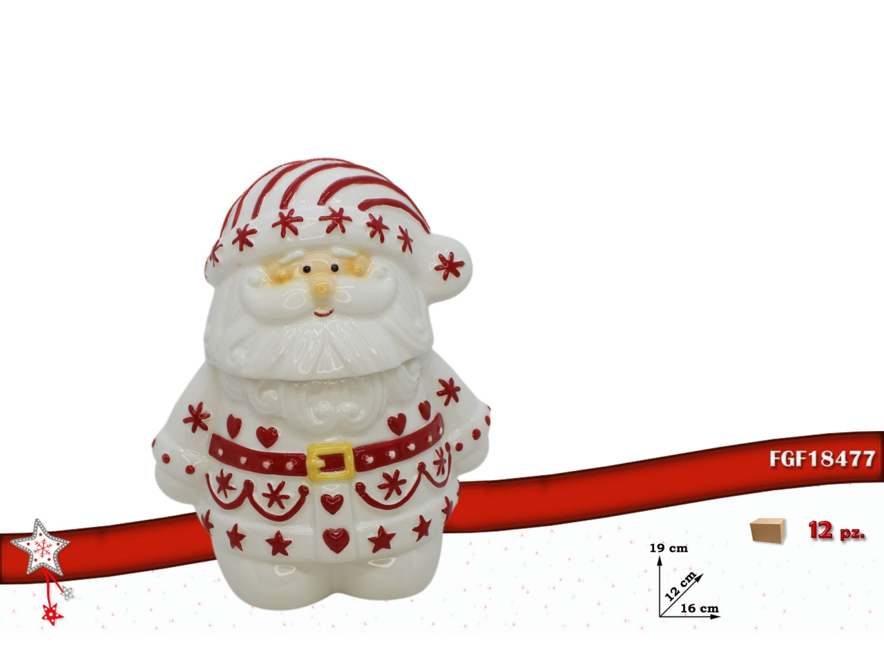 Babbo natale ceramica 19cm bianco con decori rossi