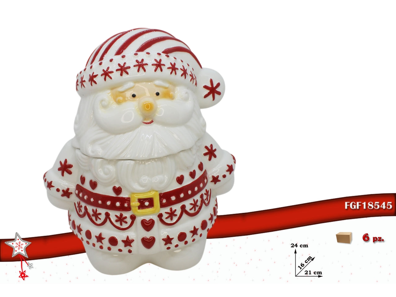 Babbo natale ceramica 19cm bianco con decori rossi