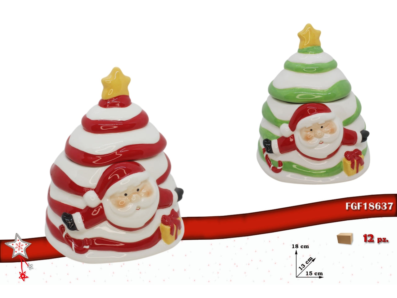 Barattolo albero in ceramica 18cm con babbo natale colori assortiti