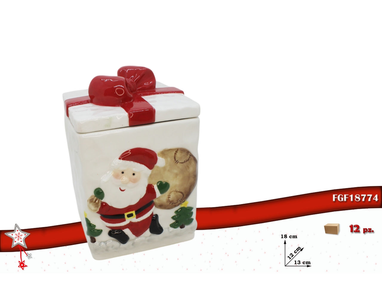 Barattolo pacco regalo in ceramica 13x12xh.18cm