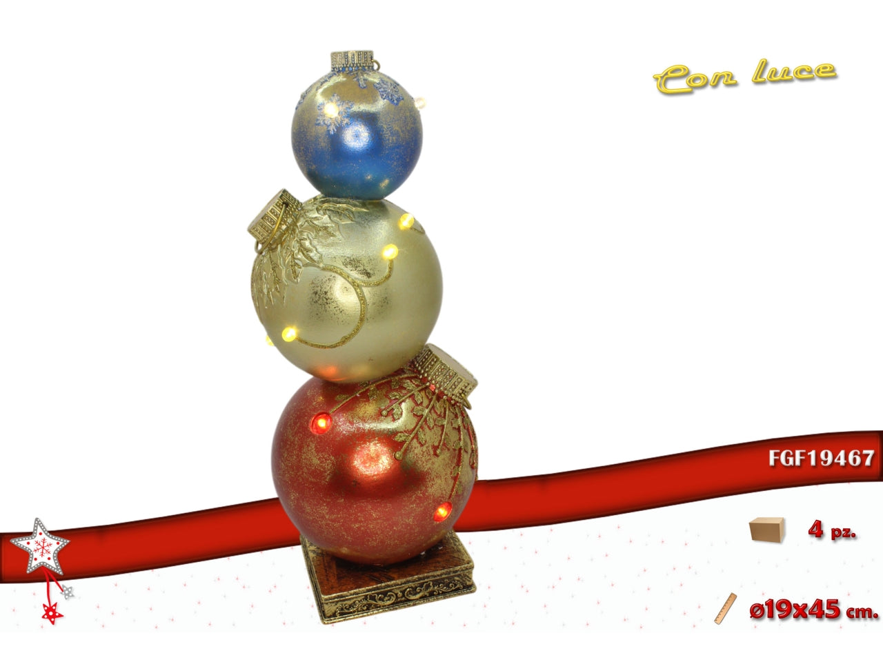 Palle 3 pezzi 45cm in poliresina con led