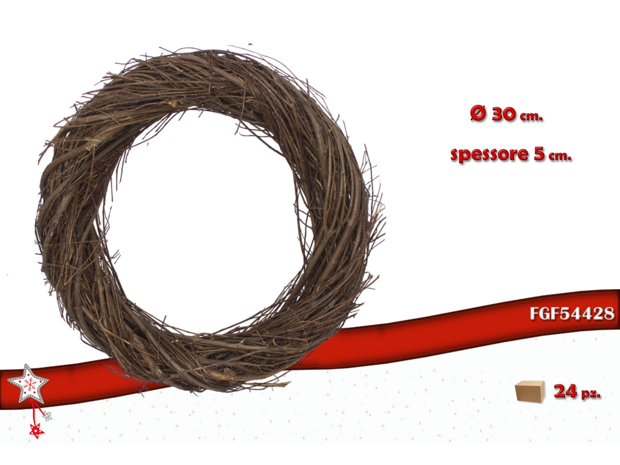 Corona 30cm intrecciata in legno naturale