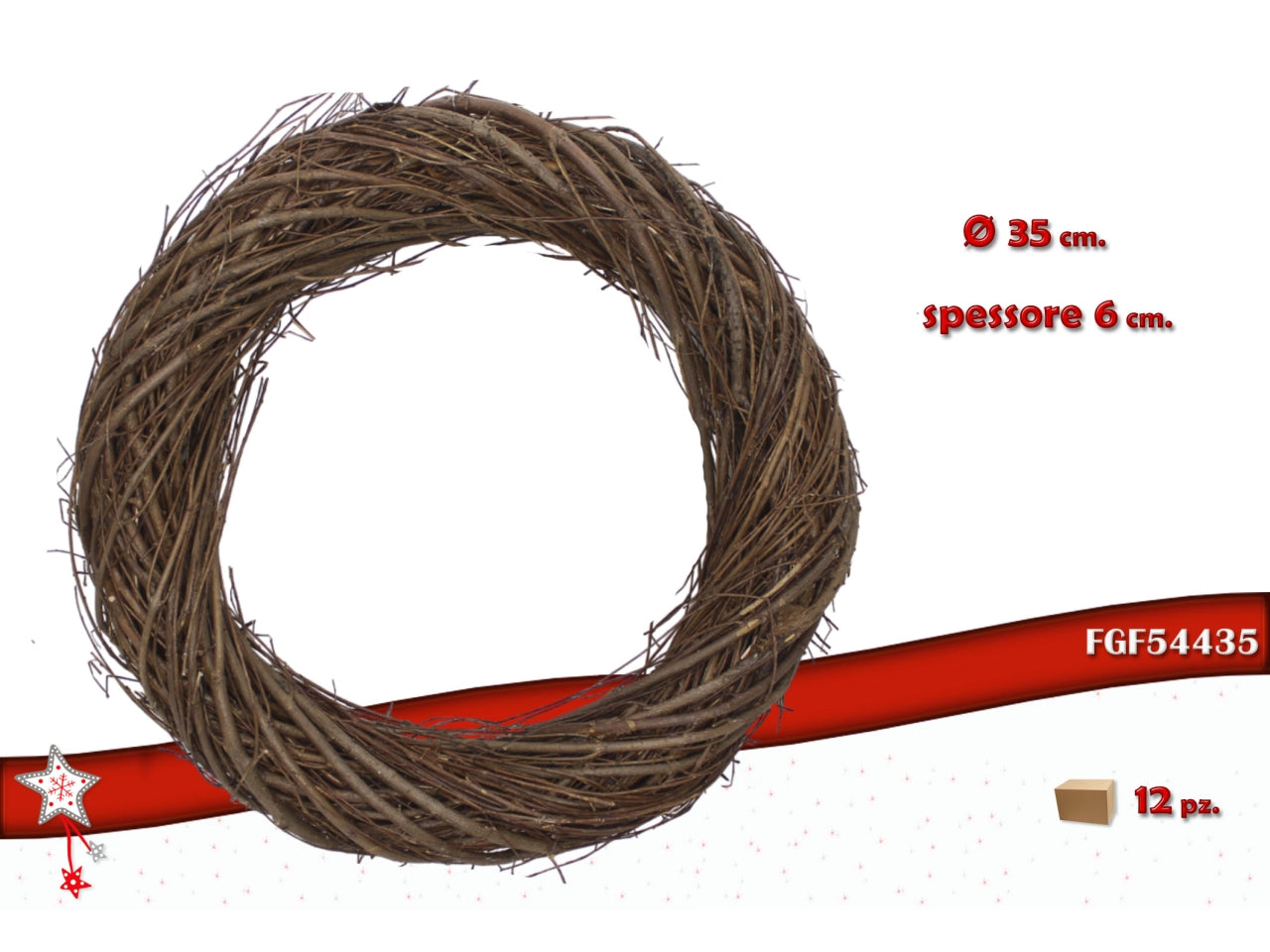 Corona 35cm intrecciata in legno naturale