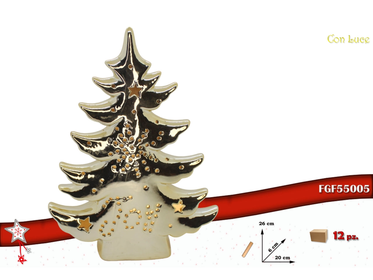 Albero 26cm in ceramica oro con led