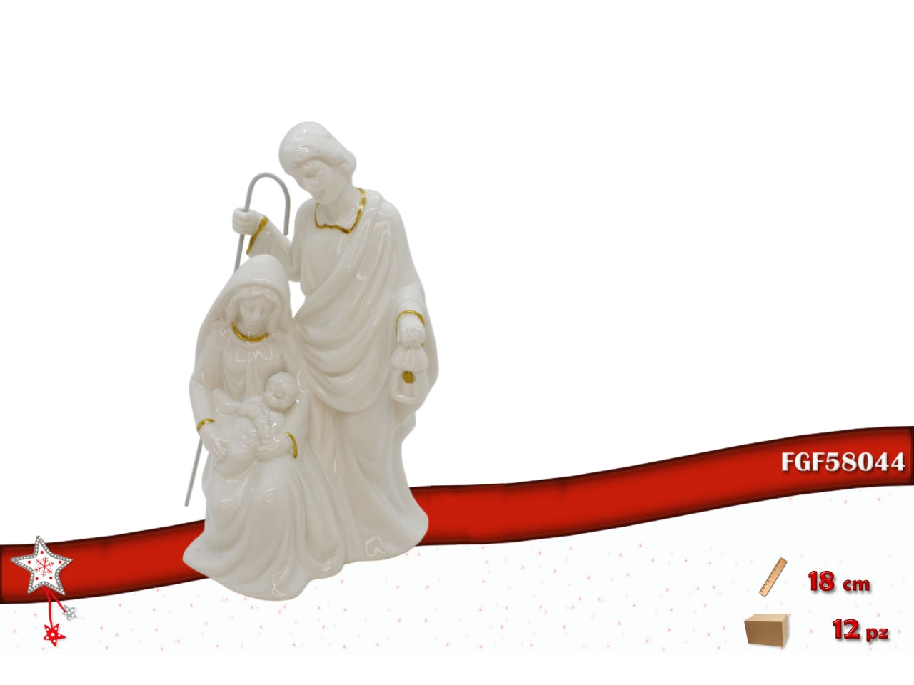Nativita' 18cm in ceramica bianca con rifiniture oro