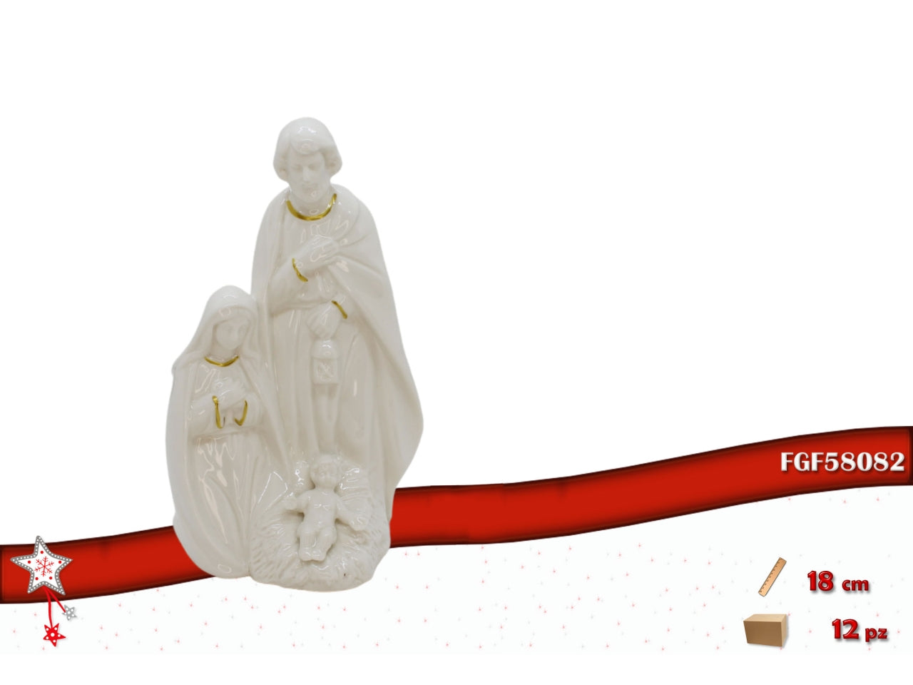 Nativita' 18cm in ceramica bianca con rifiniture oro