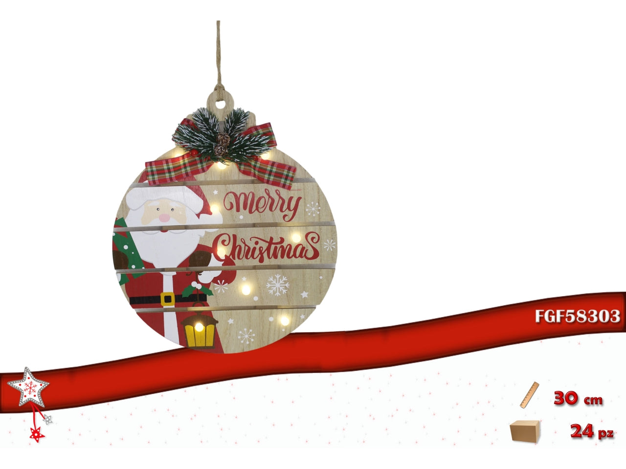 Dietroporta 30cm legno con babbo natale e led