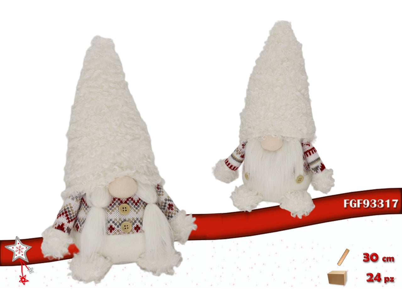 Gnomo 30cm in tessuto bianco assortiti