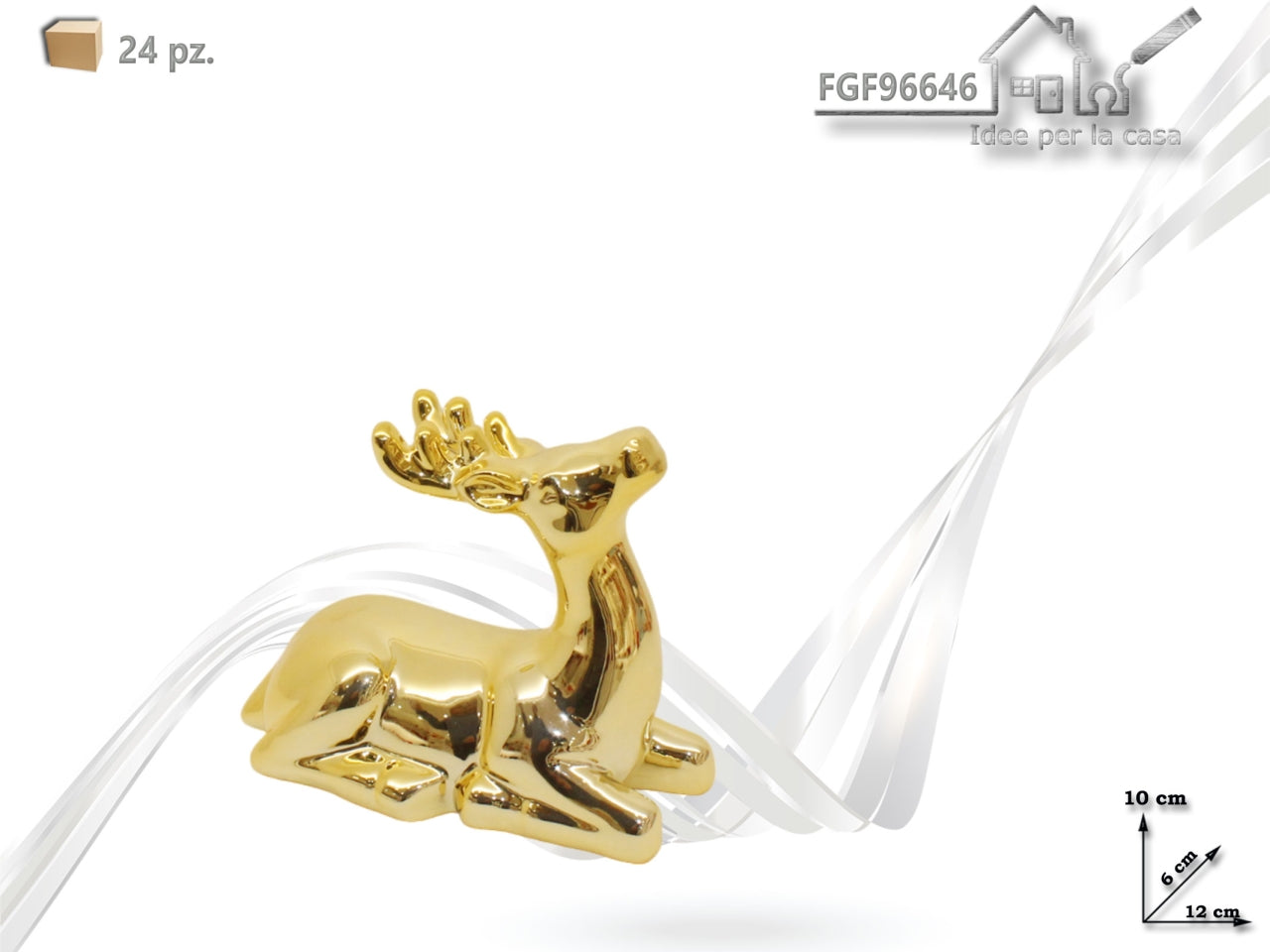 Renna sdraiata 12x6xh.10cm in ceramica oro