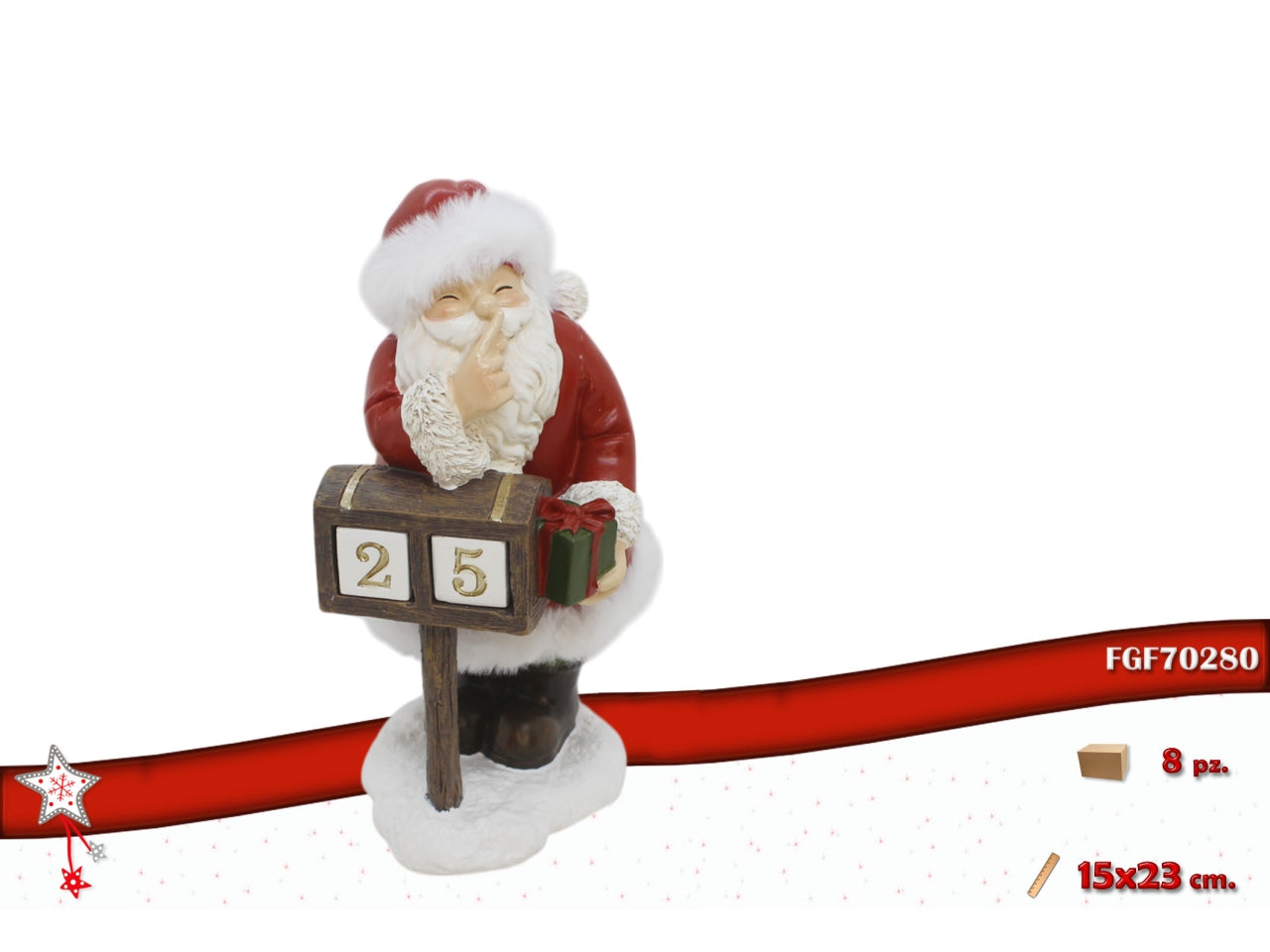 Babbo natale 23cm con datario in poliresina