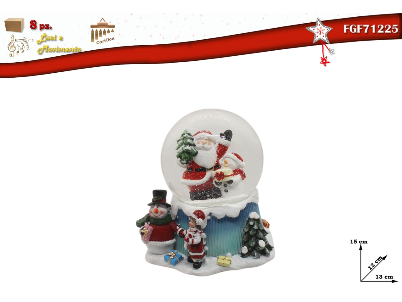 Ampolla con babbo natale 13xh.15cm luci musica e movimento
